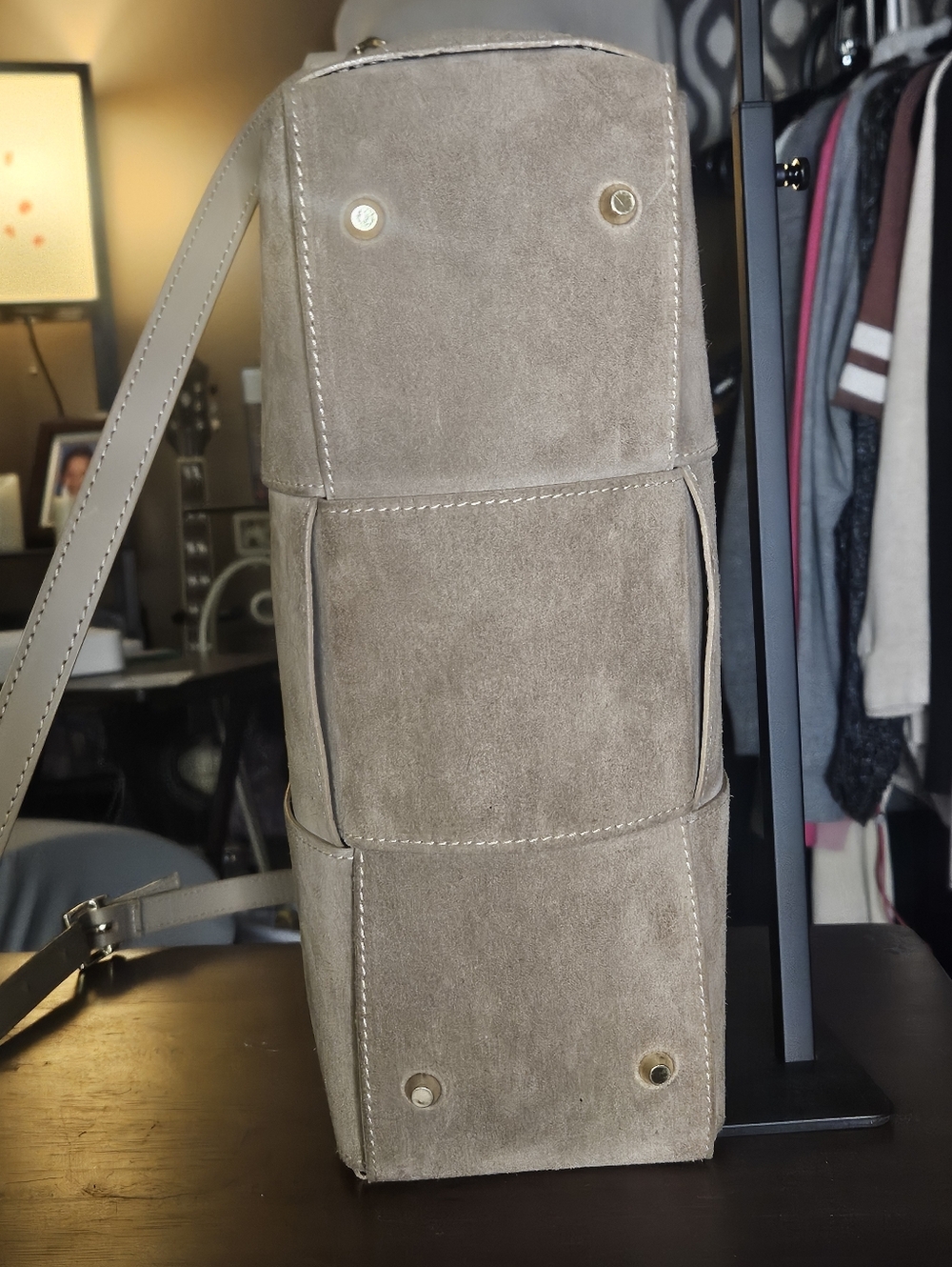💥Sale💥Isadora Made In Italy Suede Large Woven Shoulder Satchel In Taupe - Picture 13 of 13